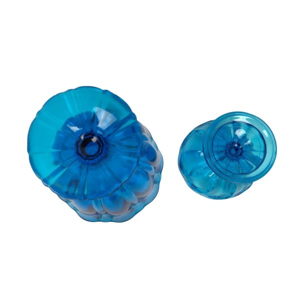 Vintage PAIR MCM Peacock Blue Pedestal Vase & Candy Dish LE Smith? MOD 7", 4" H - Picture 5 of 7